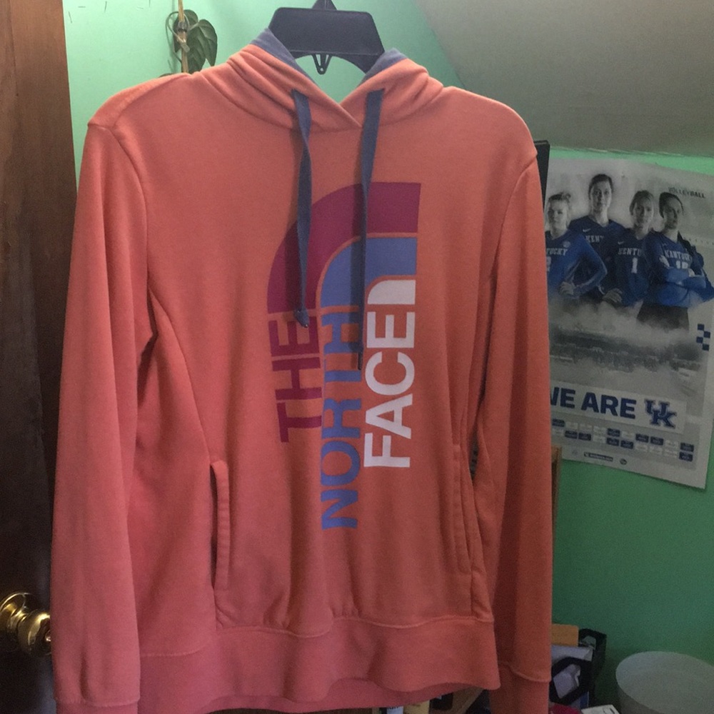 Coral color north face sweat shirt